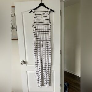 Black and White Striped Soft, Stretchy Sleeveless Jumpsuit - Size Small